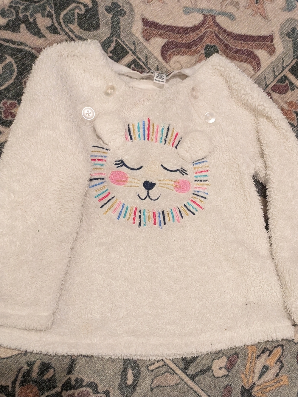 Kids Headquarters Cream Plush Top with Colorful Lion Face